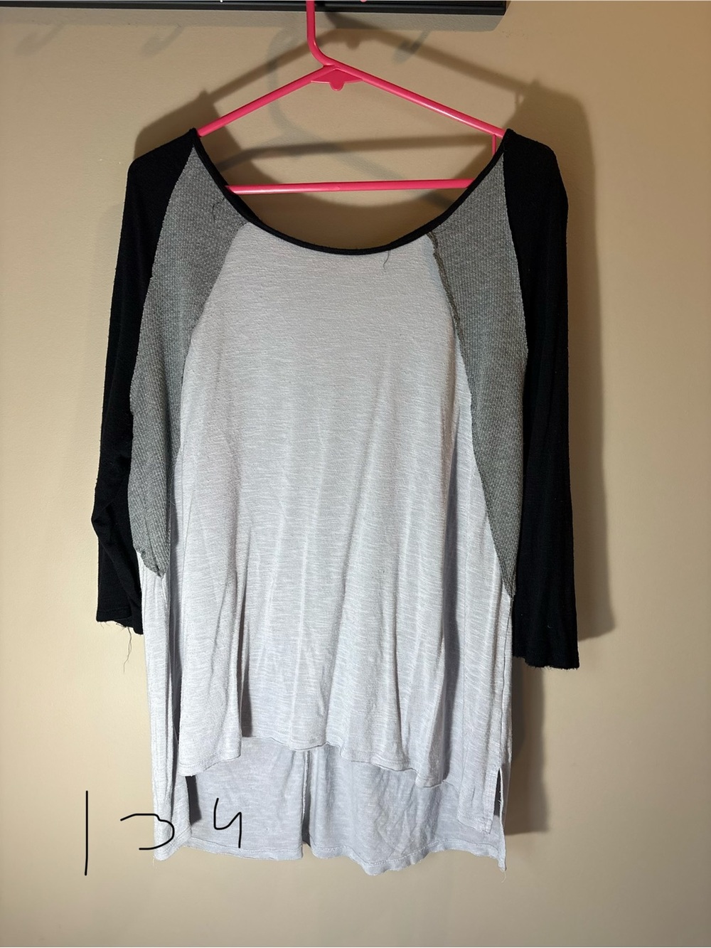 Maurices Light Gray and Black Raglan Sleeve Tunic Top